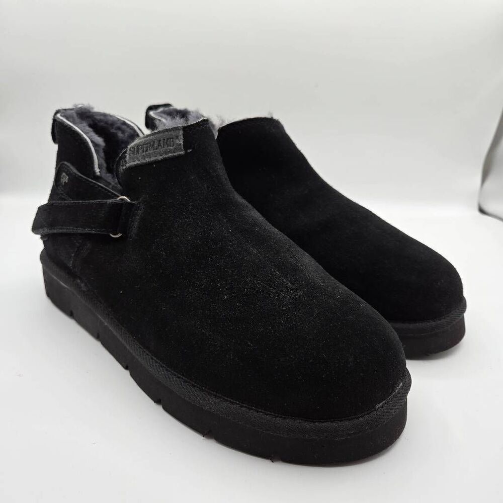 Superlamb Ongi Black Leather Sherpa Ankle Boots Size 8 Warm Cold Weather Booties